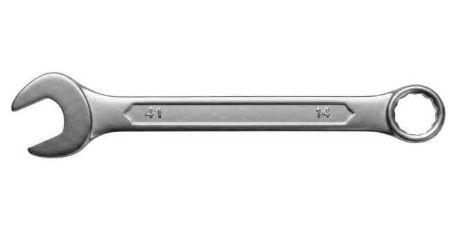 Chrome vanadium combination wrench with metric measurement during studio lighting isolated on transparent background