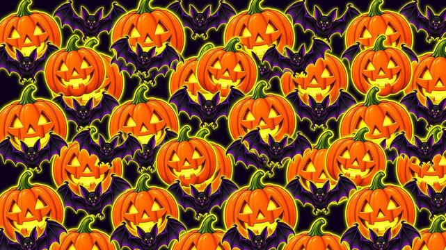 Animated Cartoon Halloween Pumpkin and Bat Pattern Transition