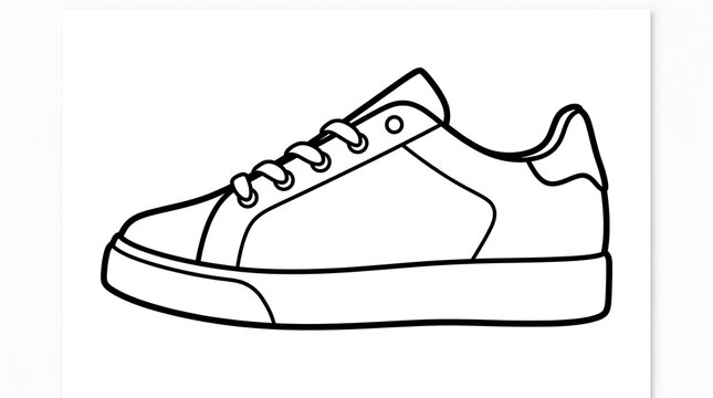 Simple black and white sketch of a classic low top sneaker with laces isolated on a white background