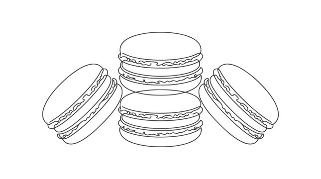Minimalist continuous one line drawing of delicious French macarons dessert