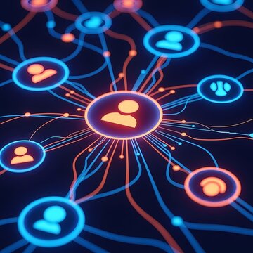 Social network connection abstract digital illustration with user nodes