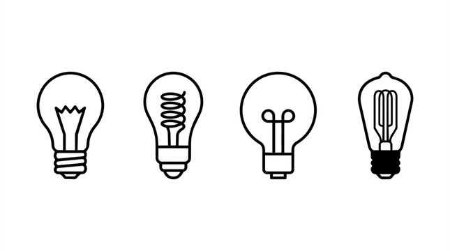 Vintage Edison Bulb Icons, Retro Incandescent Lamp Vector Set, Classic Filament Lightbulb Graphics, Idea Generation Symbols