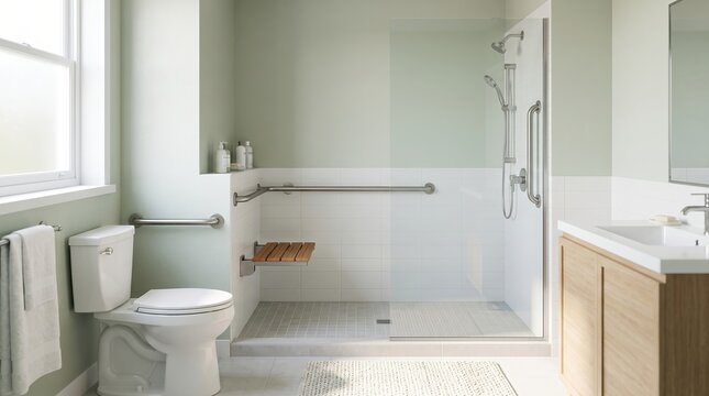 Modern accessible bathroom with walk-in shower