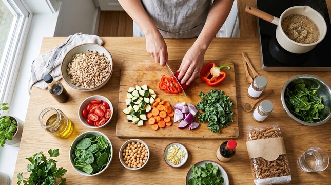 Chopping vegetables for healthy meal prep