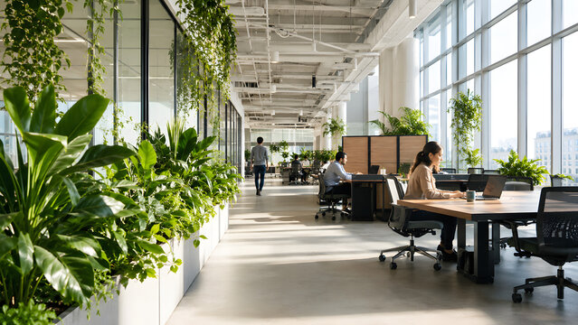 Biophilic Sustainable Office Interior With Plants