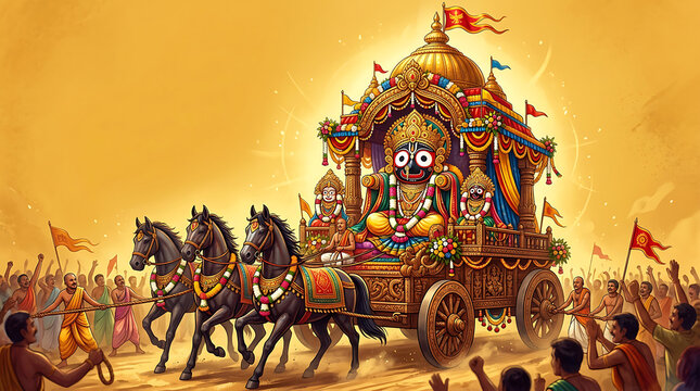 Lord jagannath rath yatra festival procession with devotees