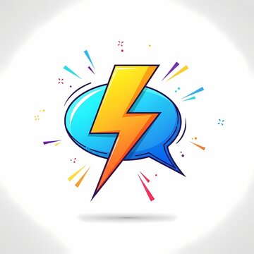 Comic style blue speech bubble with yellow lightning bolt with generated by AI