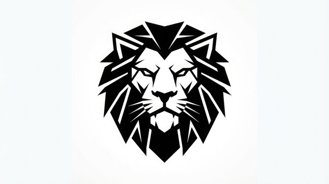 Geometric Lion Head Vector Logo Fierce Black and White Animal Mascot Design for Branding and T-Shirt Printing
