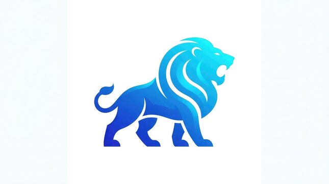 Modern blue lion vector logo design featuring a bold standing wild animal silhouette with sleek gradient styling for branding