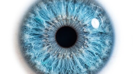 Detailed close-up macro photograph showcasing the intricate blue iris and pupil structure of a human eye © Mukhamad Syarifudin