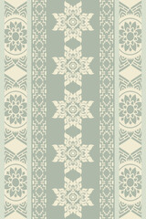 Elegant Thai geometric seamless pattern with traditional floral ornamental motifs in sage green and ivory. Perfect for textile, wallpaper, packaging, home decor and surface pattern design. © Noke
