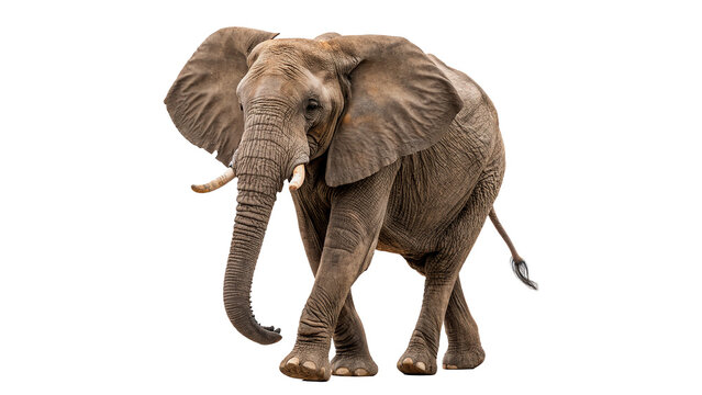 Indian elephant walking side view isolated on a white background wild animal wildlife