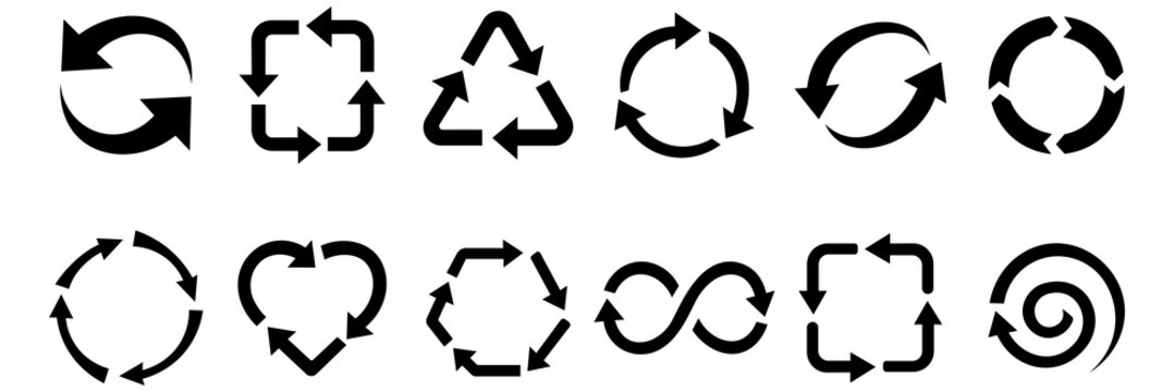 Circle arrow icon set. Repeat, refresh, and reload symbol. Round, restart, recycle and One, two, three and four arrow in loop. Round reload sign, repeat icon. Vector illustration