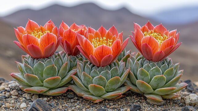 Vibrant Orange Succulent Flowers Blooming in Arid Landscape.