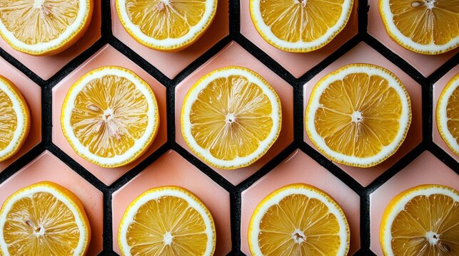 Vibrant Sliced Citrus Fruits Arranged in a Hexagonal Pattern.