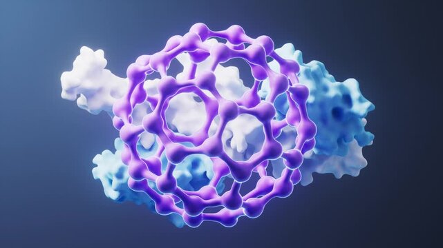 3D Purple Protein Molecule Structure for Biotechnology Research