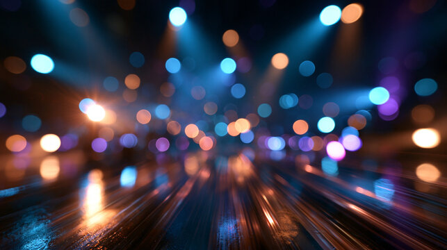 Stage Lights Bokeh Background with Floor Reflection