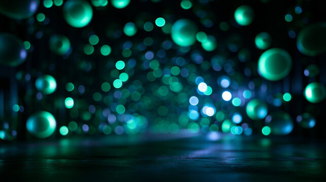 Abstract Green Glowing Bokeh and Orbs Futuristic Background