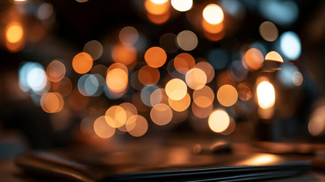 Abstract Golden Bokeh Lights on Dark Background