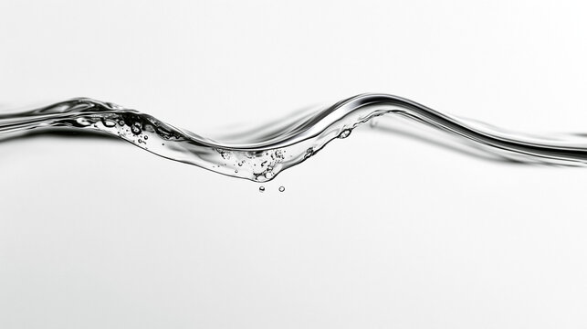 Clear Water Wave Line with Bubbles on White Background