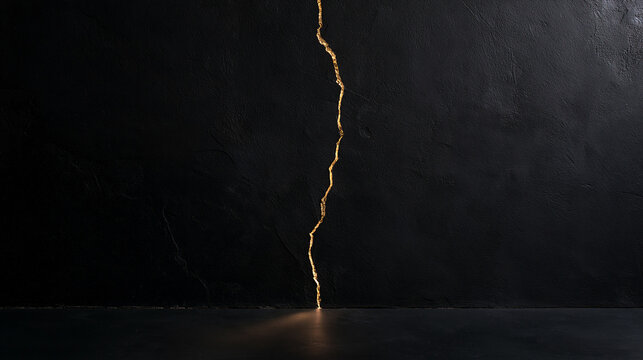 Golden Crack on Dark Wall Metaphor for Healing and Kintsugi