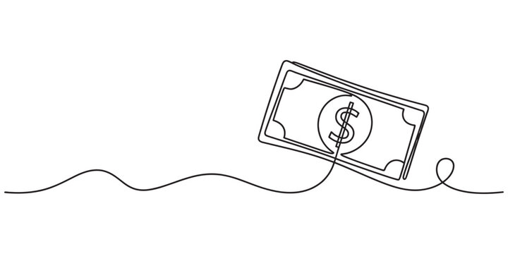 Single continuous line drawing of a dollar bill paper money symbol