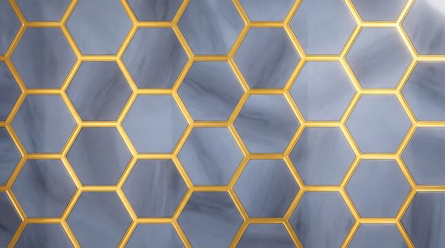 Geometric blue marble background with interlocking gold foil grid