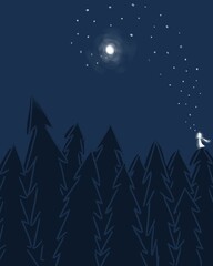 Obraz premium Crescent Moon Above Dark Pine Forest