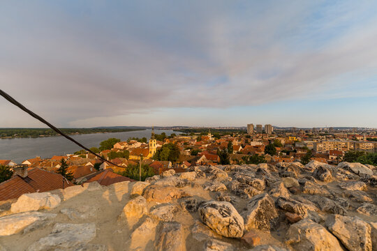 Zemun old town panoramic view over Danube River in Belgrade, Serbia