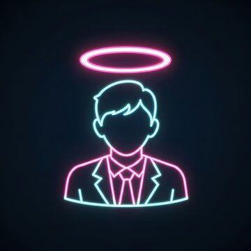 Glowing neon male business profile icon with halo with generated by AI