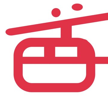 Minimalist red cable car icon animation loop shows rhythmic mechanical motion traveling along a thin overhead line in this clean high quality digital motion graphic video.