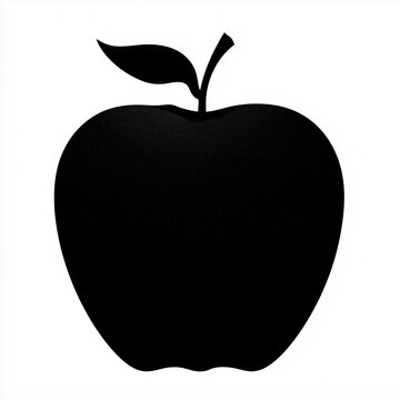 Black silhouette of an apple with a leaf on a white background  