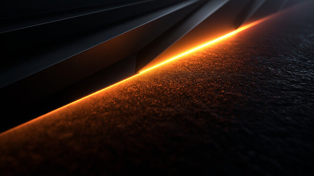 Abstract Dark Geometric Background with Glowing Orange Light Beam