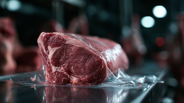 Vacuum Sealed Raw Beef Cut in Meat Processing Factory