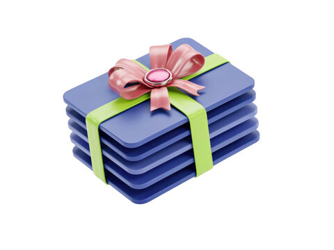 Stack of blue gift cards tied with a ribbon bow