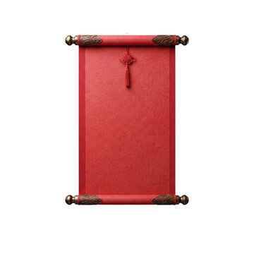 Blank red Chinese hanging scroll with traditional red tassel