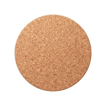 Round natural cork coaster pad isolated top view