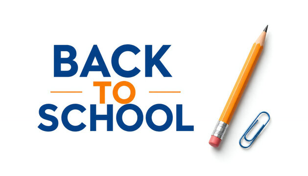 Modern Back to School Typography with Pencil and Paper Clip on White Background
