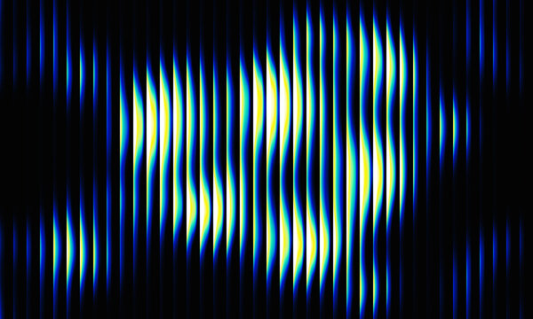 Abstract background featuring glowing vertical lines with bright yellow and deep blue gradients creating a rhythmic wave pattern across a dark textured high contrast surface