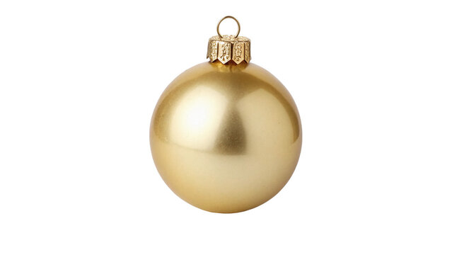 Shiny metallic golden Christmas bauble ball isolated on a white background holiday decoration