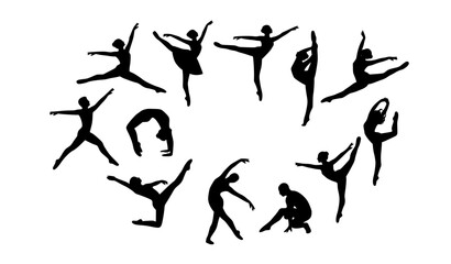 Dynamic professional dance silhouettes collection with ballet leaps spins and expressive movement vector set © Golapi