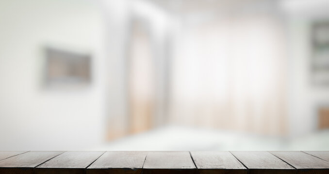 wooden table,  blurred room