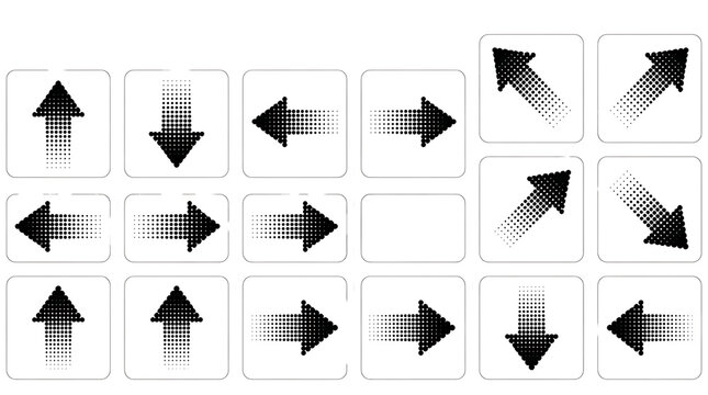 Minimalist directional arrow button icons with halftone gradient effect