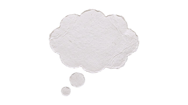 Textured white paper thought bubble PNG on transparent background for creative layouts