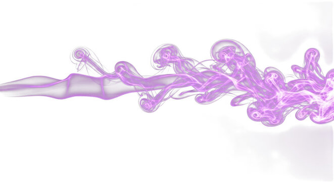Lavender smoke plume swirling with turbulent eddies during a controlled experiment isolated on transparent background