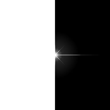 White Lens Flare with Bright Starburst and Horizontal Light Beam Isolated Transparent Background
