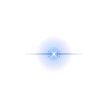Blue Circular Lens Flare with Bright Starburst and Horizontal Light Beam Effect Isolated Transparent Background