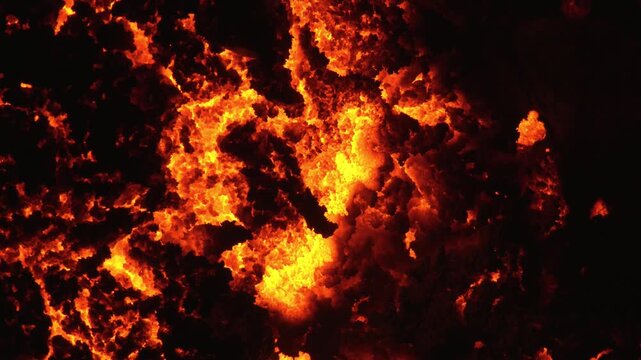 Volcanic eruption in Iceland 2023 at night. Magma solidifies as it slowly moves.