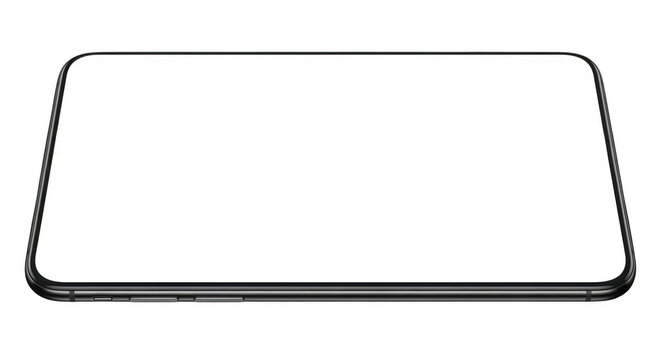 Modern smartphone angled with blank screen during studio lighting for digital mockup use isolated on transparent background