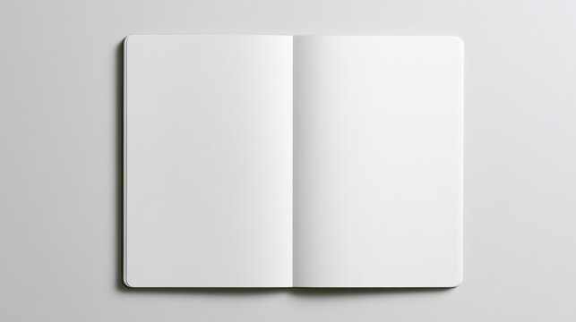 Open blank notebook with white pages on a neutral background. Perfect for branding identity and design mockups.